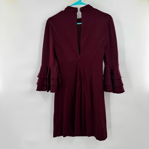Trina Turk Elegant Burgundy Ruffle Sleeve Dress bell sleeve size 6 - Picture 7 of 8